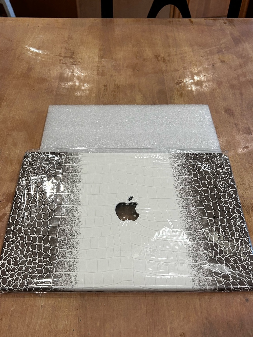 Silver and White Croc Heaven Mayhem MacBook case with Logo cut out (14 inch)